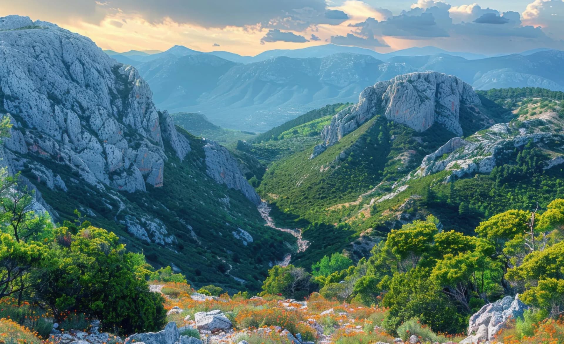 View of Gola di Gorropu (Gorropu Canyon), Supramonte mountains landscape, Sardinia island, Italy