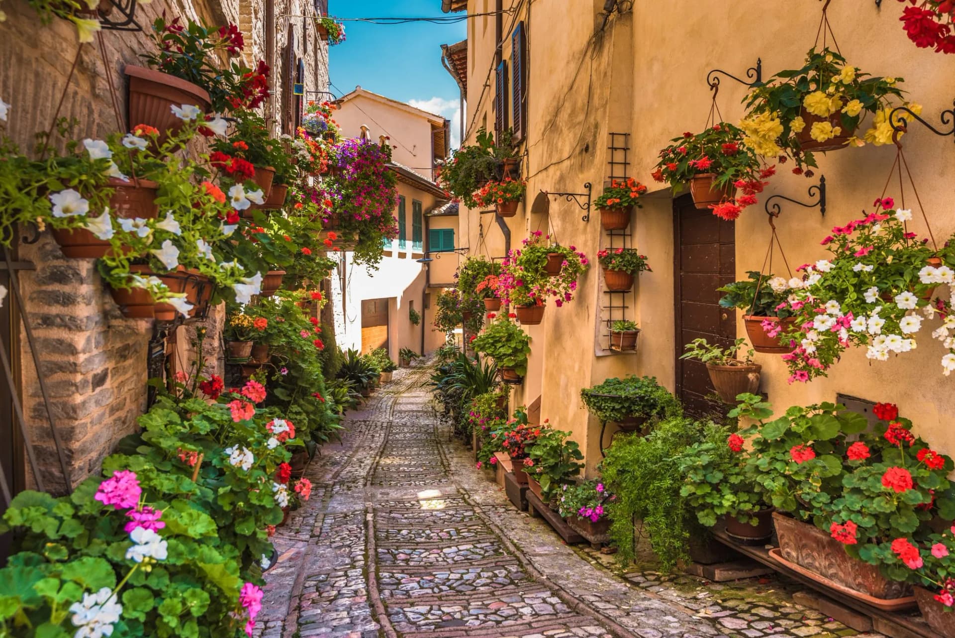 Floral street in central Italy, in the small Umbrian medieval to