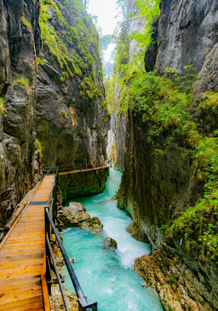 wooden footbridge in the Leutasch Gorge in Mittenwald