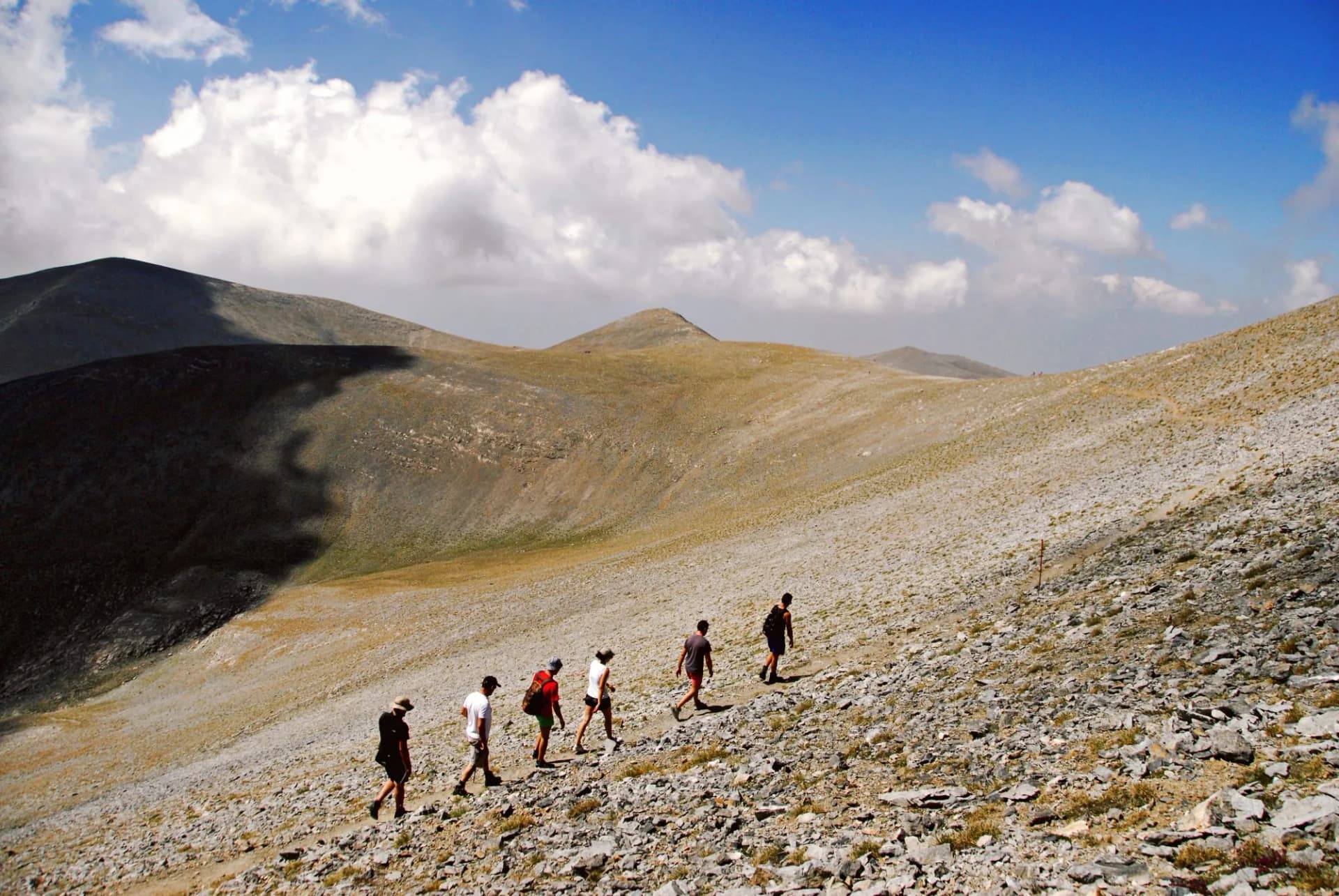 Group hikiers on mt olympus greece