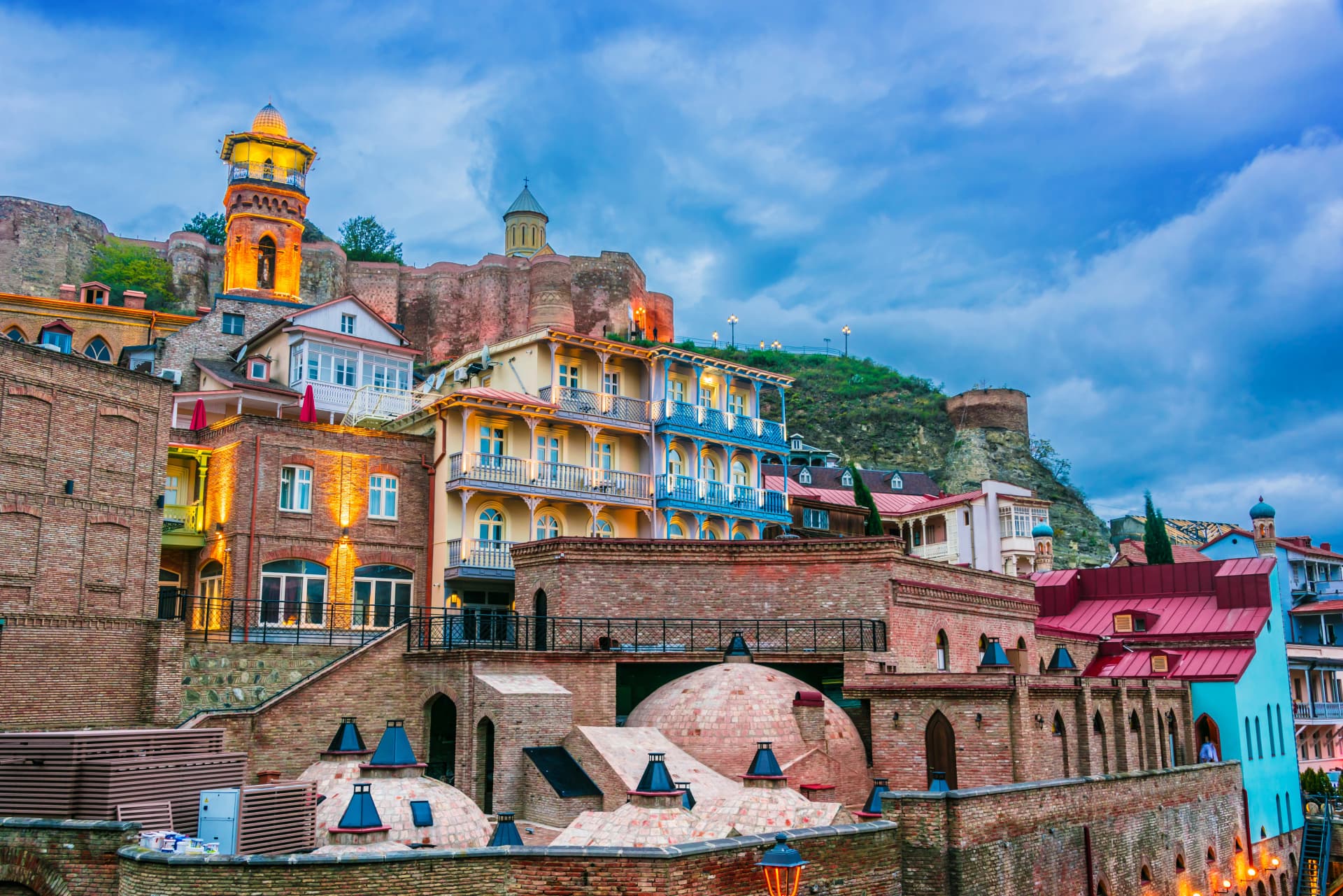 View of the Old Town of Tbilisi, Georgia after sunset