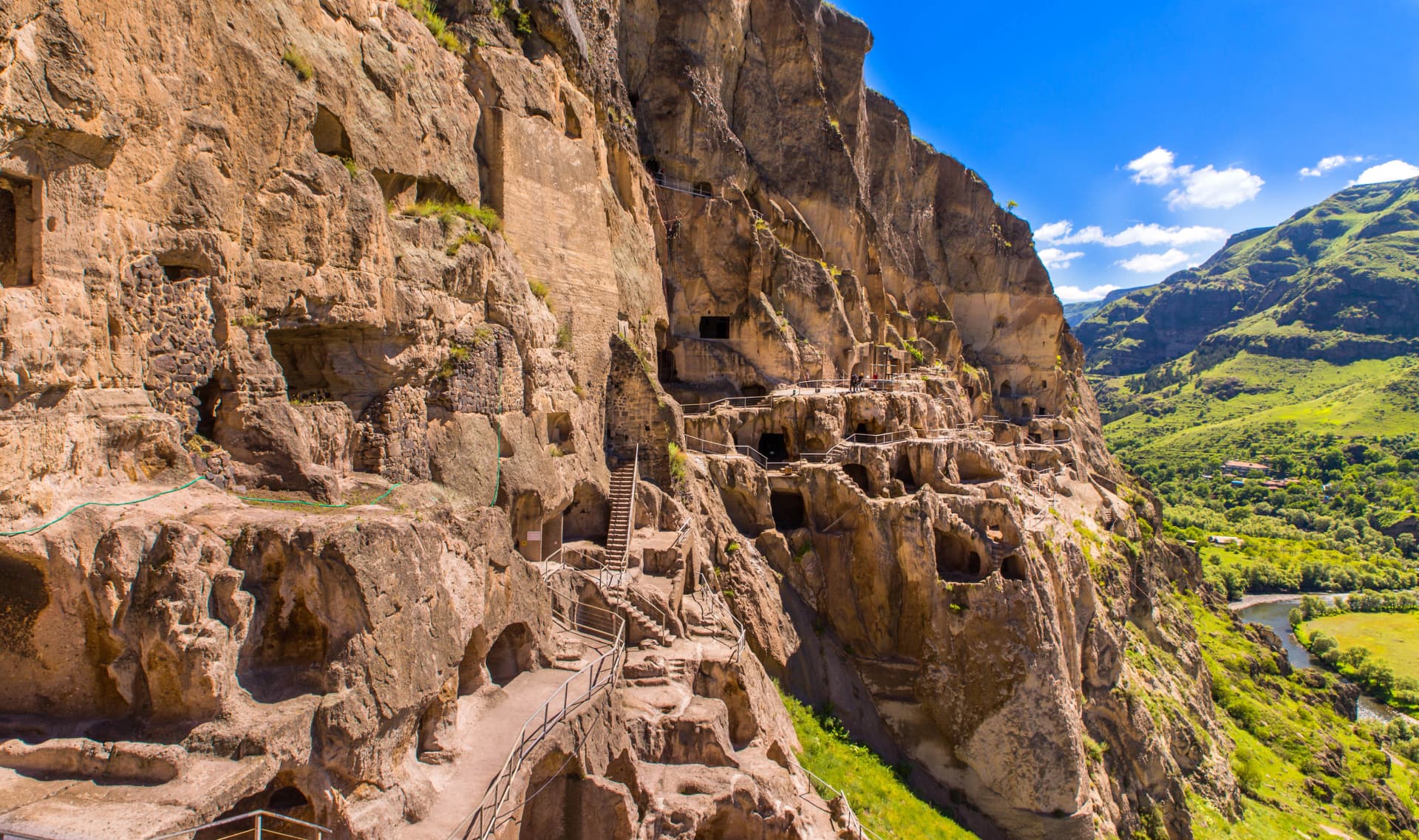 Vardzia ancient cave city-monastery in the Erusheti Mountain on the left bank of the Kura River, thirty kilometres from Aspindza, Georgia.