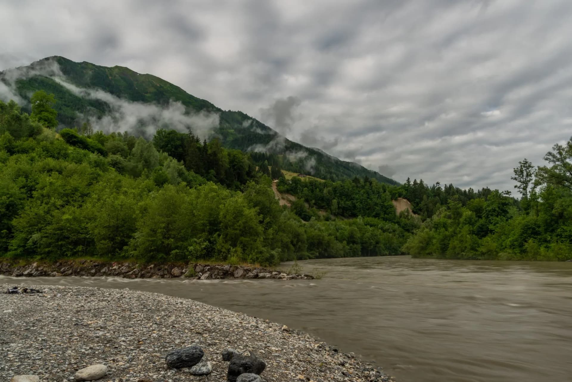 Confluence of Salzach river and Grossarlbach creek near Schwarzach town
