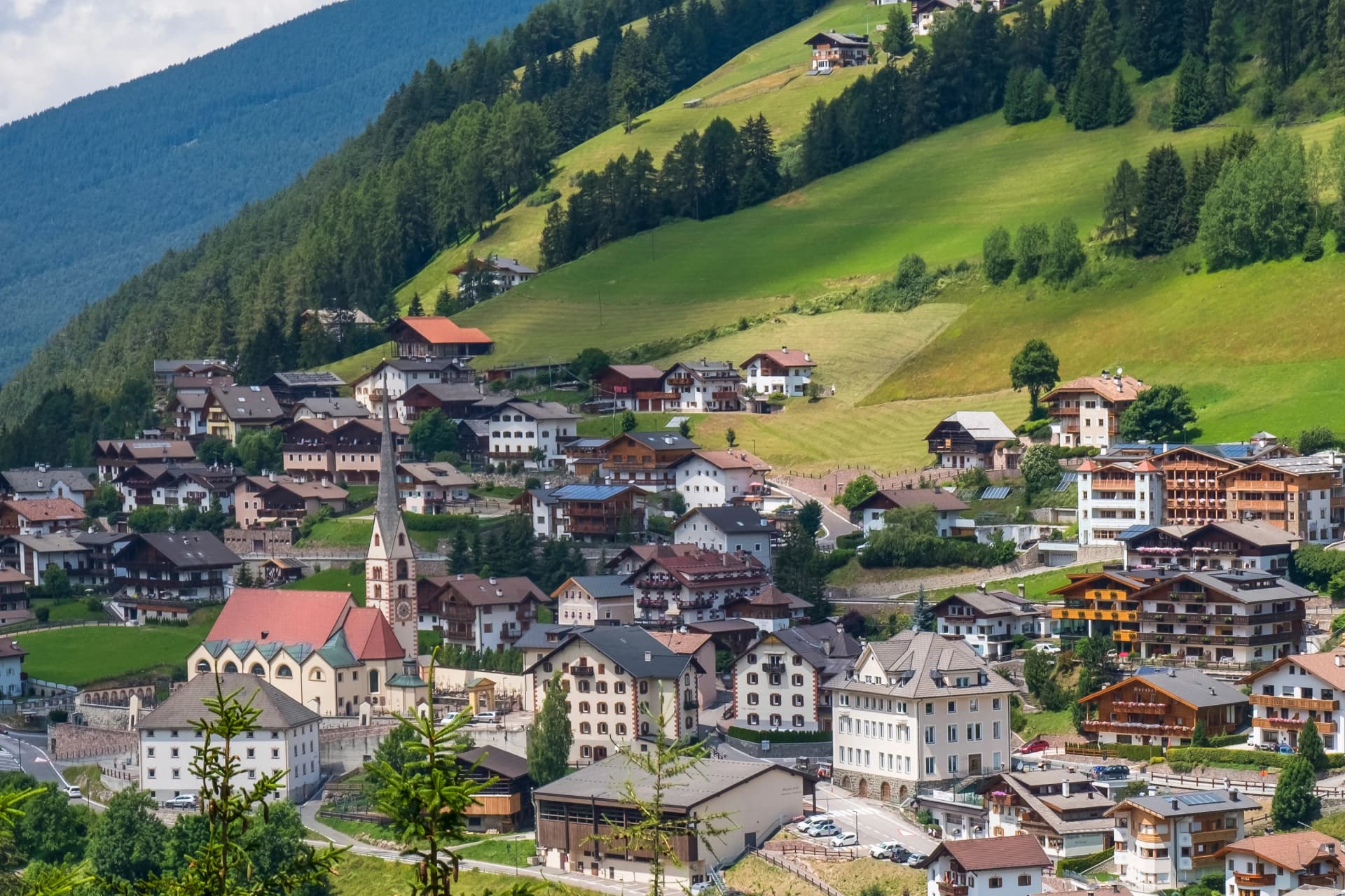 Cityscape at Santa cristina village in Val Gardena, Italy