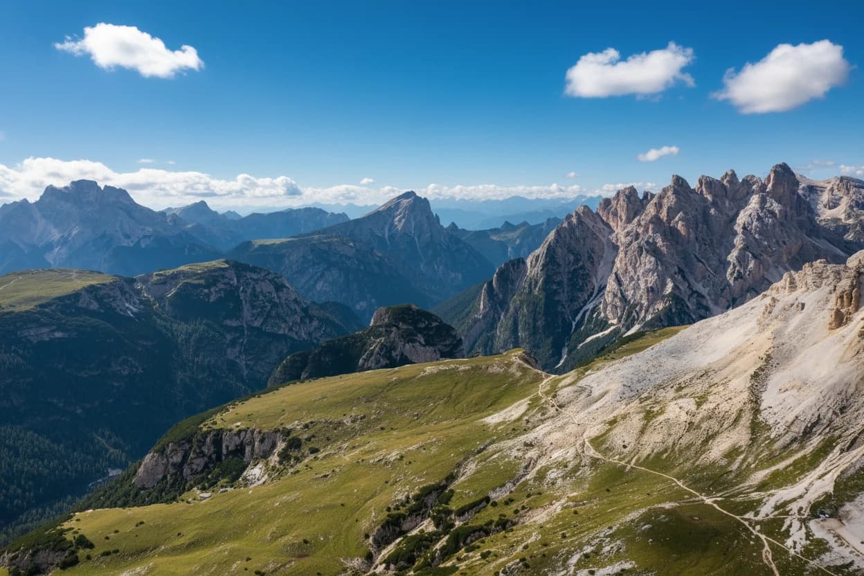 Beautiful sunny day in Dolomites mountains. View on Tre Cime di Lavaredo