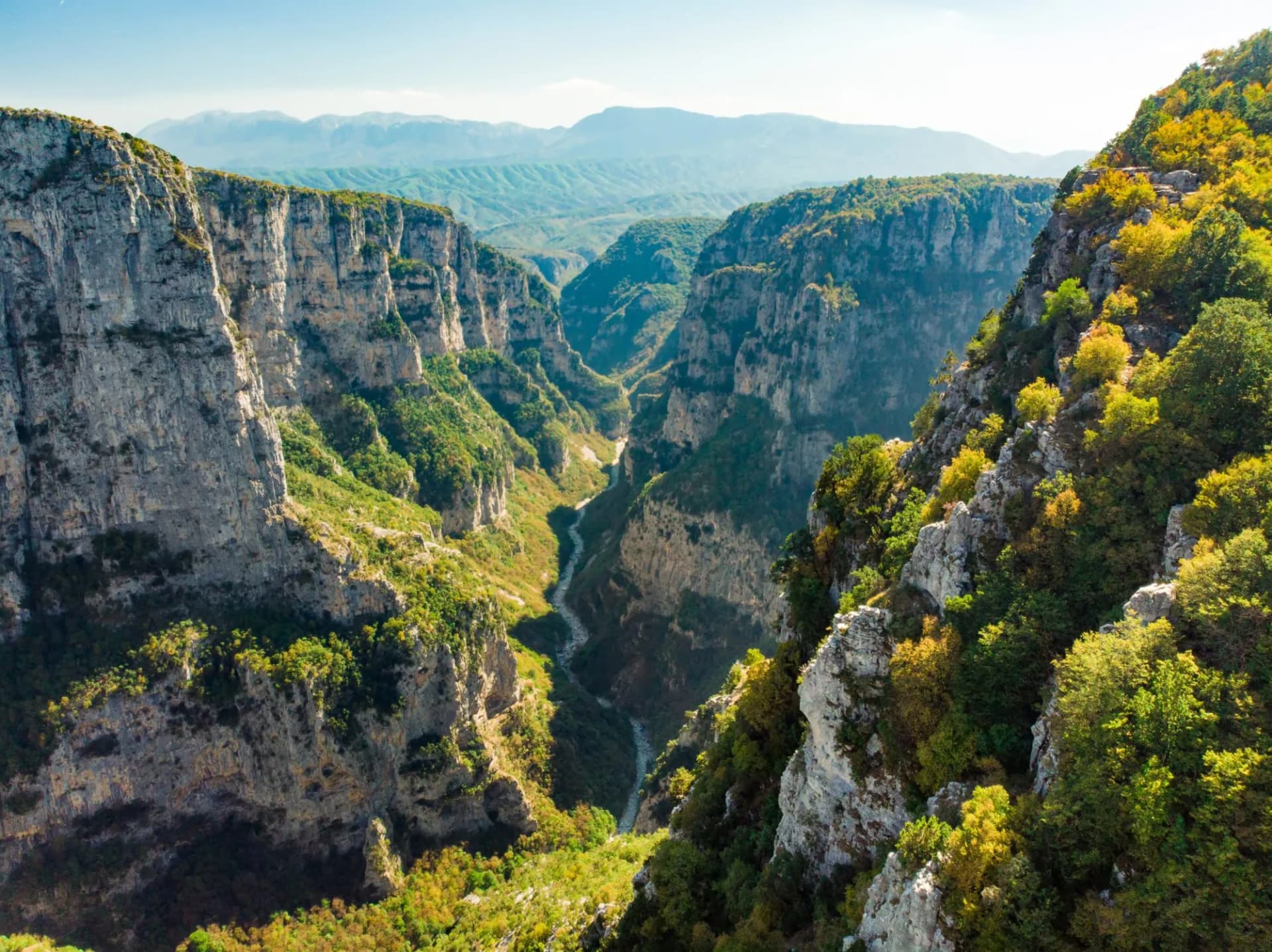 Vikos Gorge, a gorge in the Pindus Mountains of northern Greece, lying on the southern slopes of Mount Tymfi, one of the deepest gorges in the world.