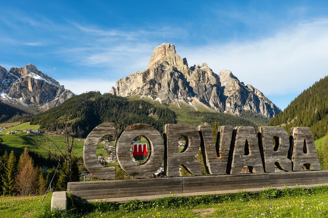 Ski Resort of Corvara on a sunny day, Alta Badia, Dolomites Alps, Italy