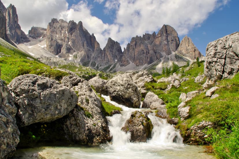 Whitewater creek in Vallon Popera, with Croda Rossa in backgroun