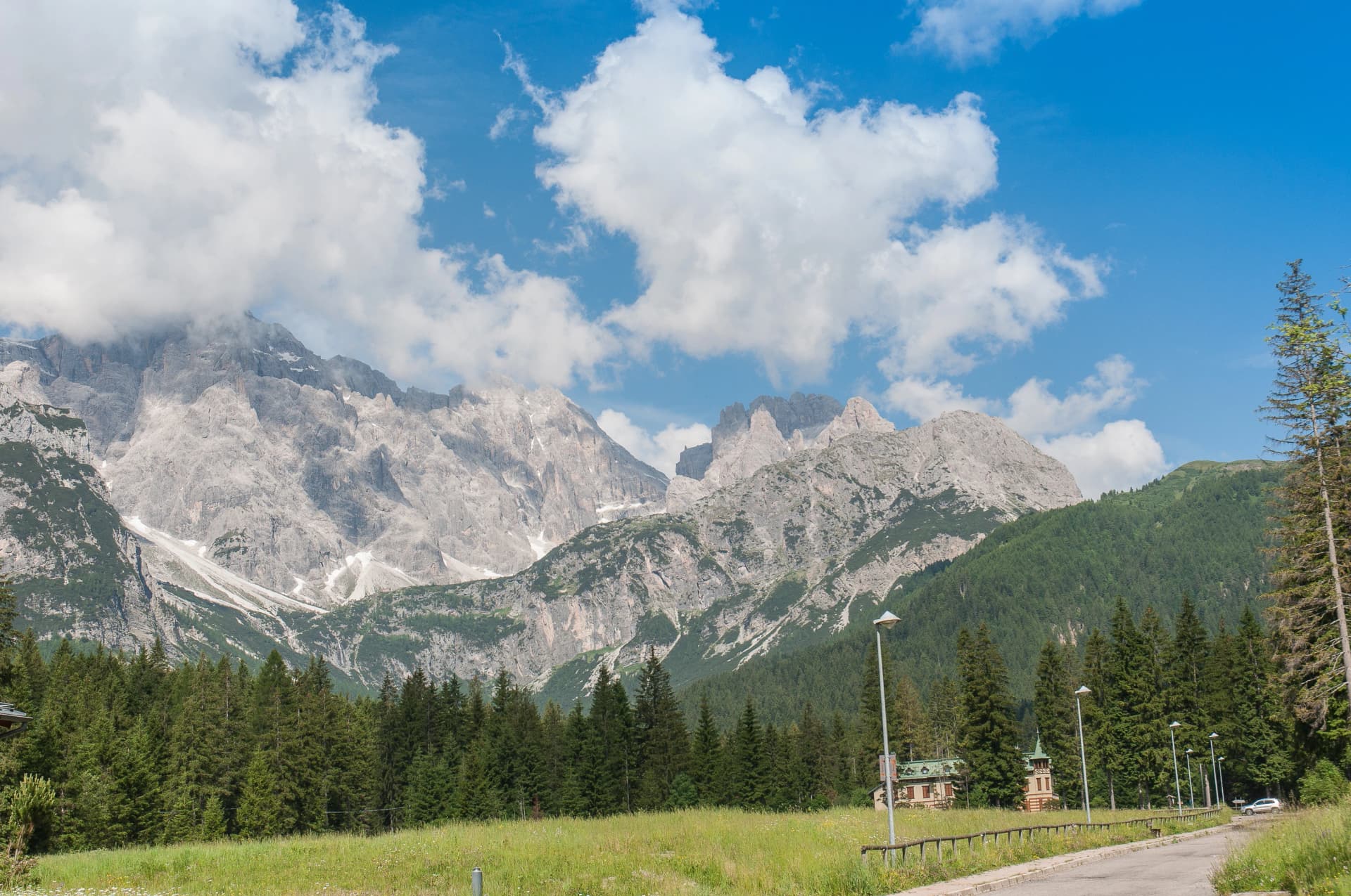 Panorama of dolomitic peaks Croda Rossa di Sesto and vallon Popera, Veneto, Italy