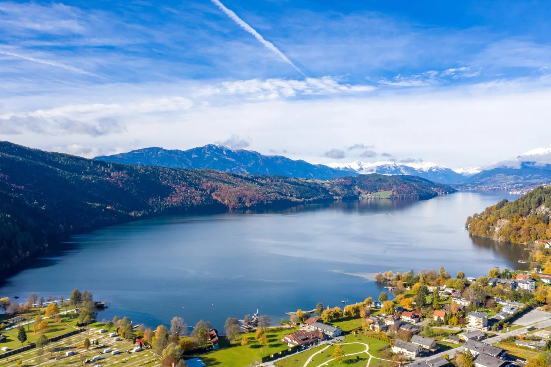 Lake Millstätter See in Carinthia during autumn.