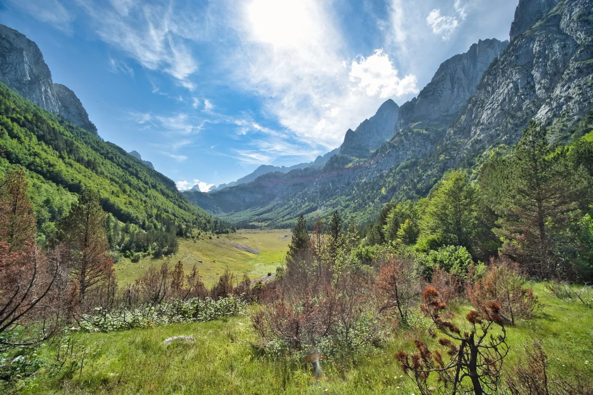 Panorama of the Ropojana valley in the Prokletije National Park. Ropojana lake.