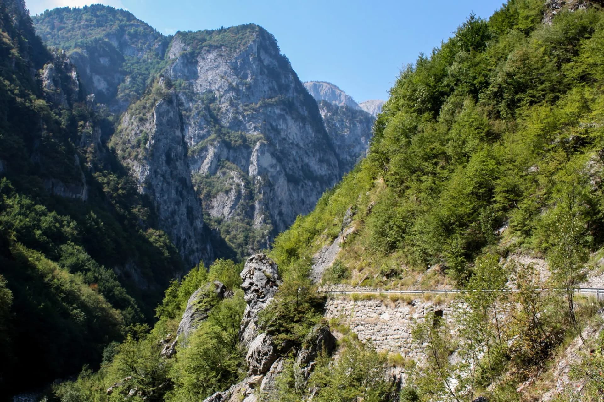 Mountains around the Rugova Valley in Kosovo and a road leading through them