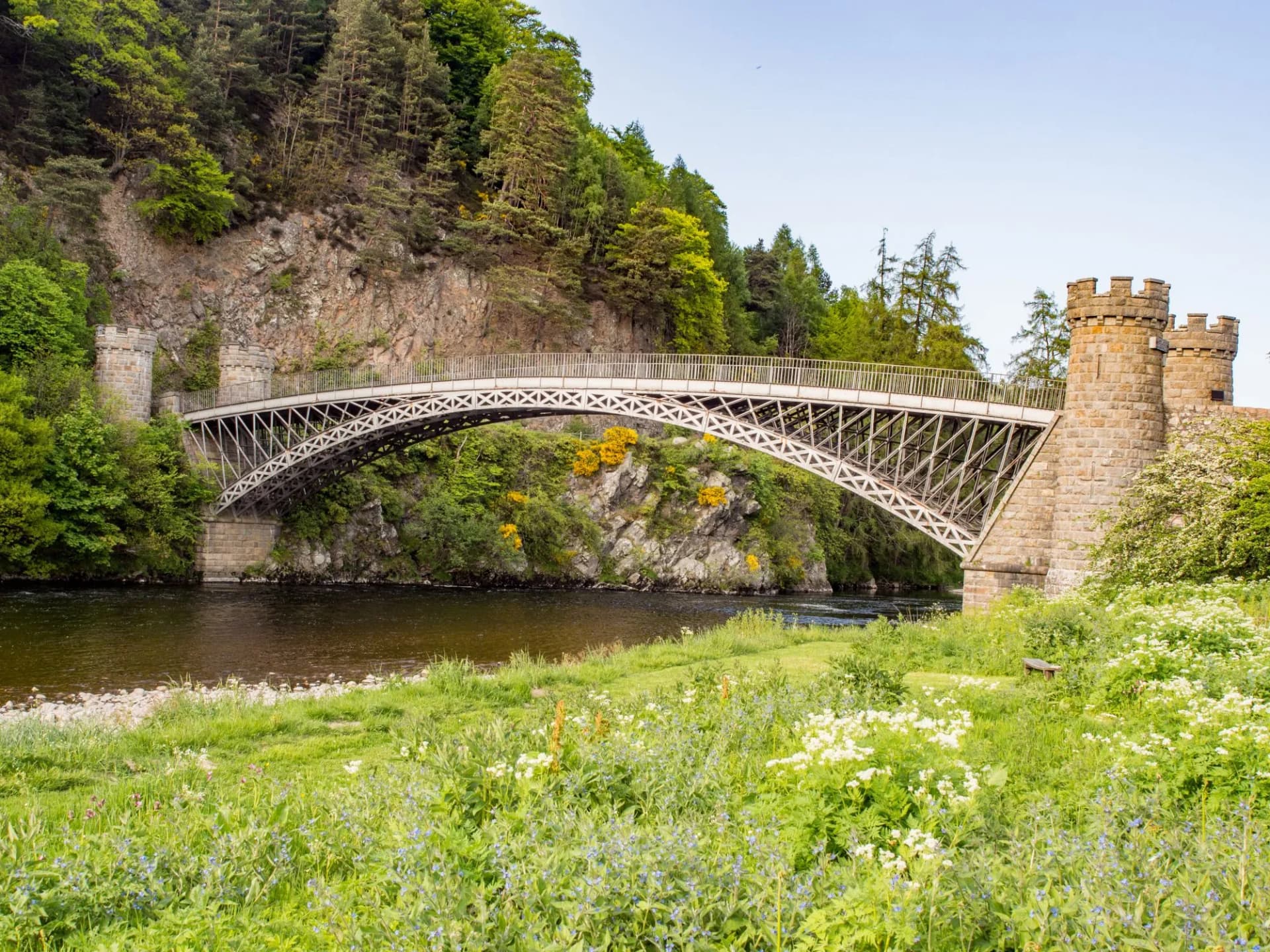 The old disused Craigellachie road Bridge over the River Spey at Craigelachie, Arbelour, Moray, Scotland, UK