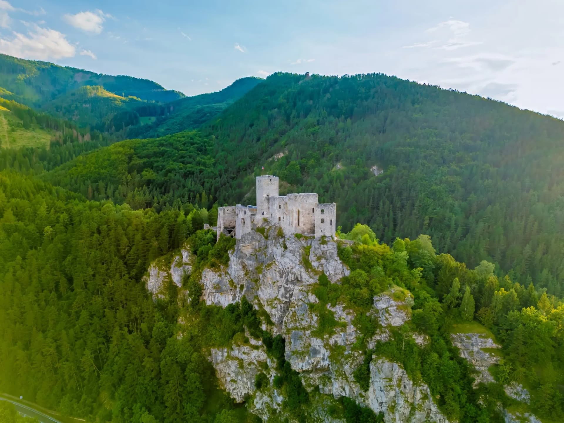 Ruins of Strecno Castle during sunset, Slovakia.