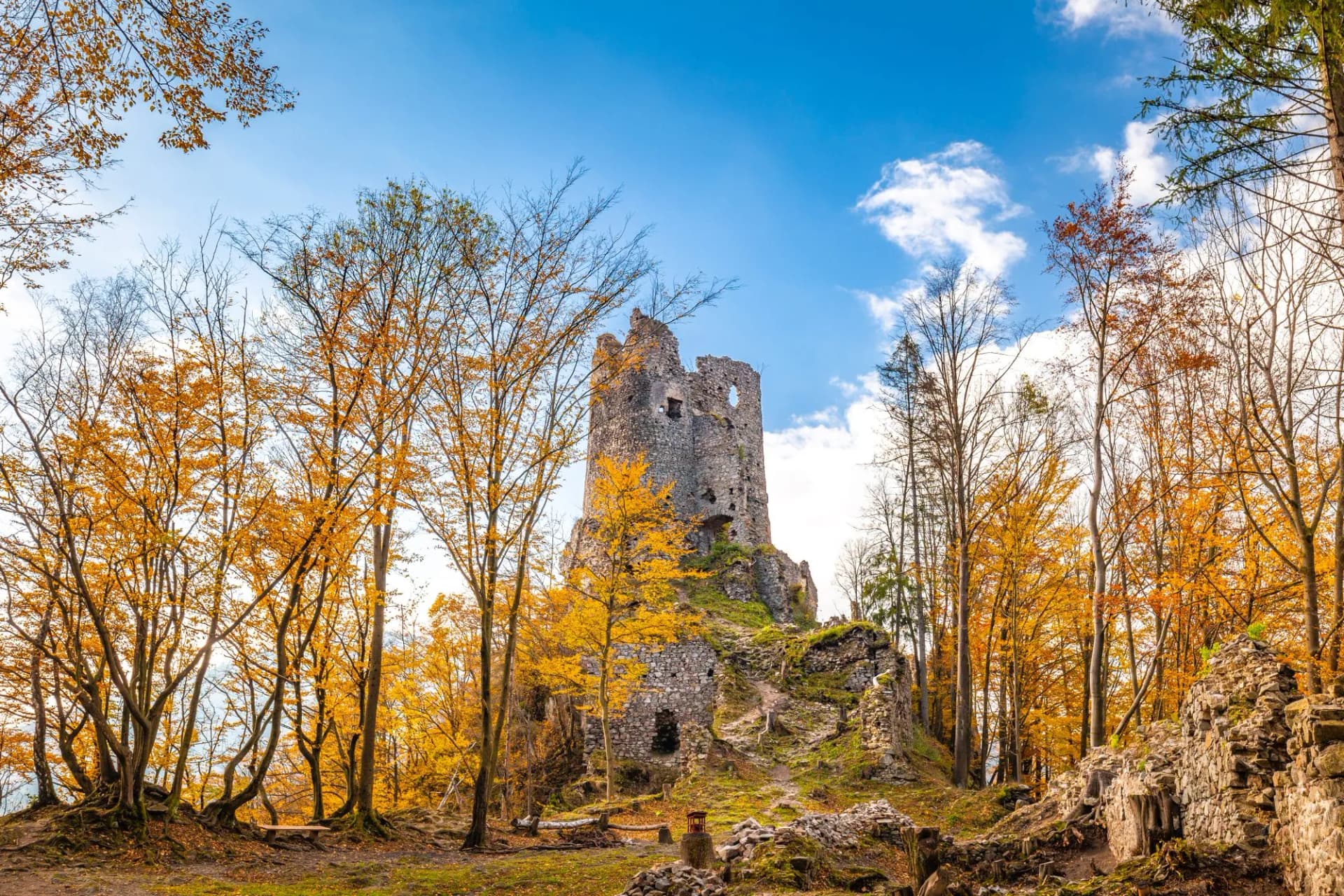 Medieval castle Starhrad in the autumn mountain landscape, Slovakia, Europe.