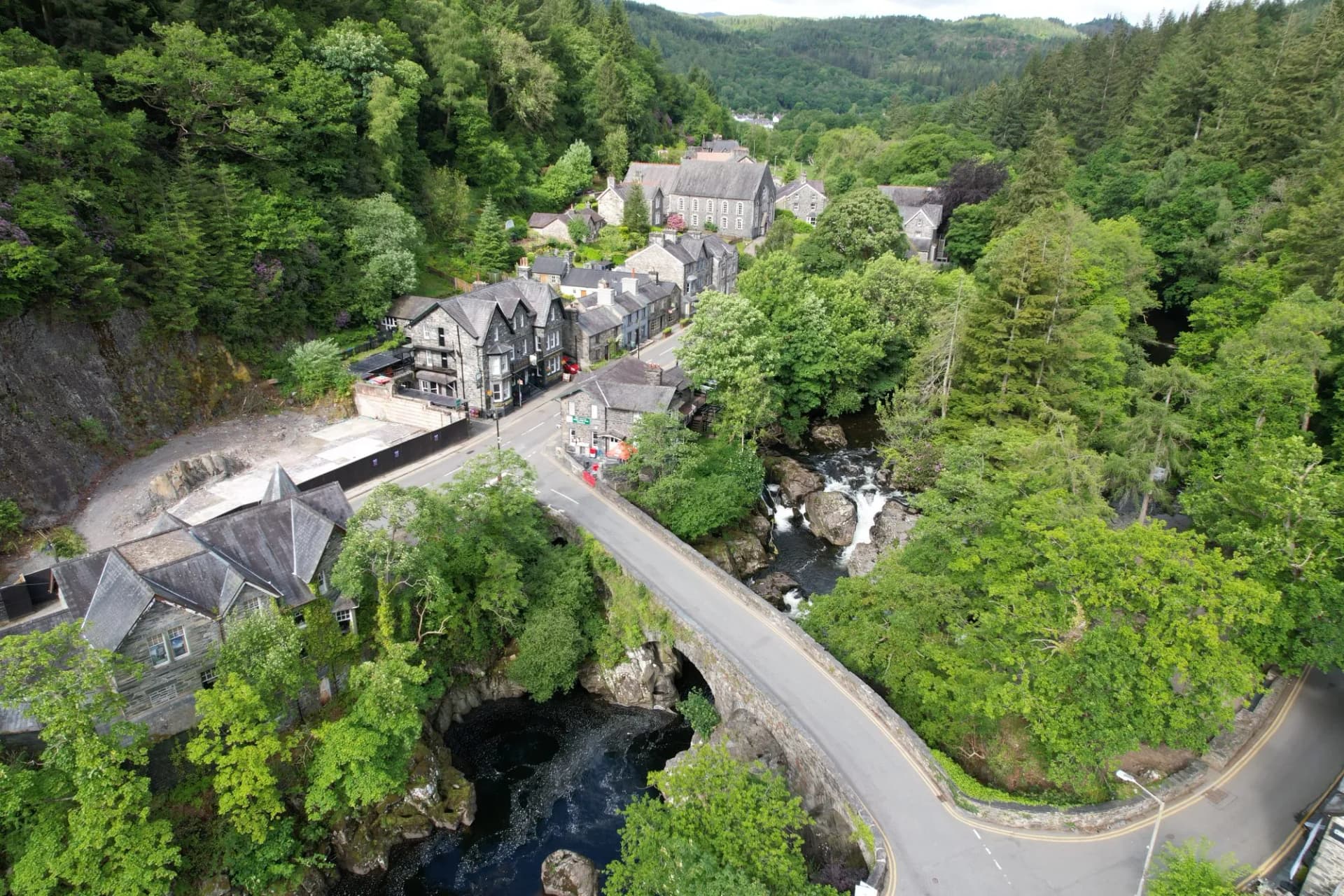 Betws-y-Coed arial village, Snowdonia