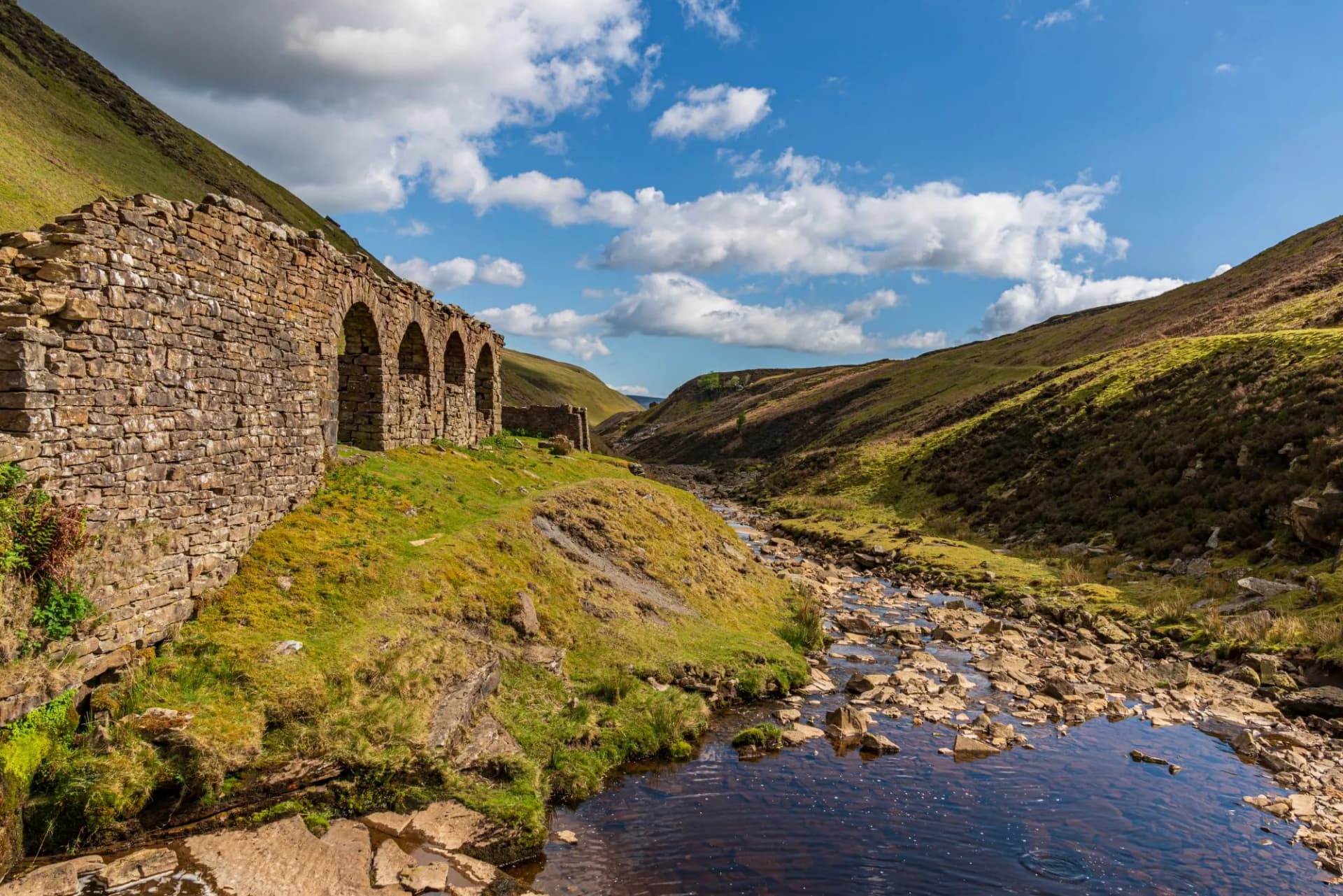 The remains of Blakethwaite Smelt Mill near Gunnerside, North Yorkshire, England, UK