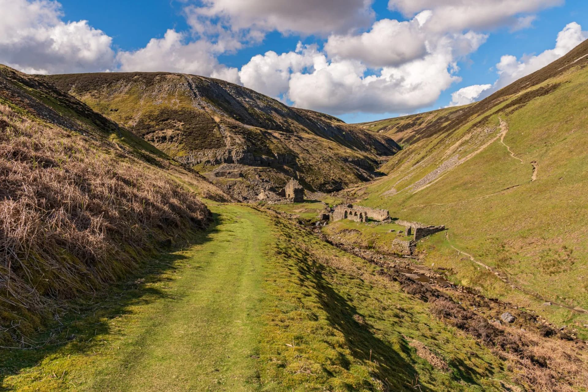 The remains of Blakethwaite Smelt Mill near Gunnerside, North Yorkshire, England, UK