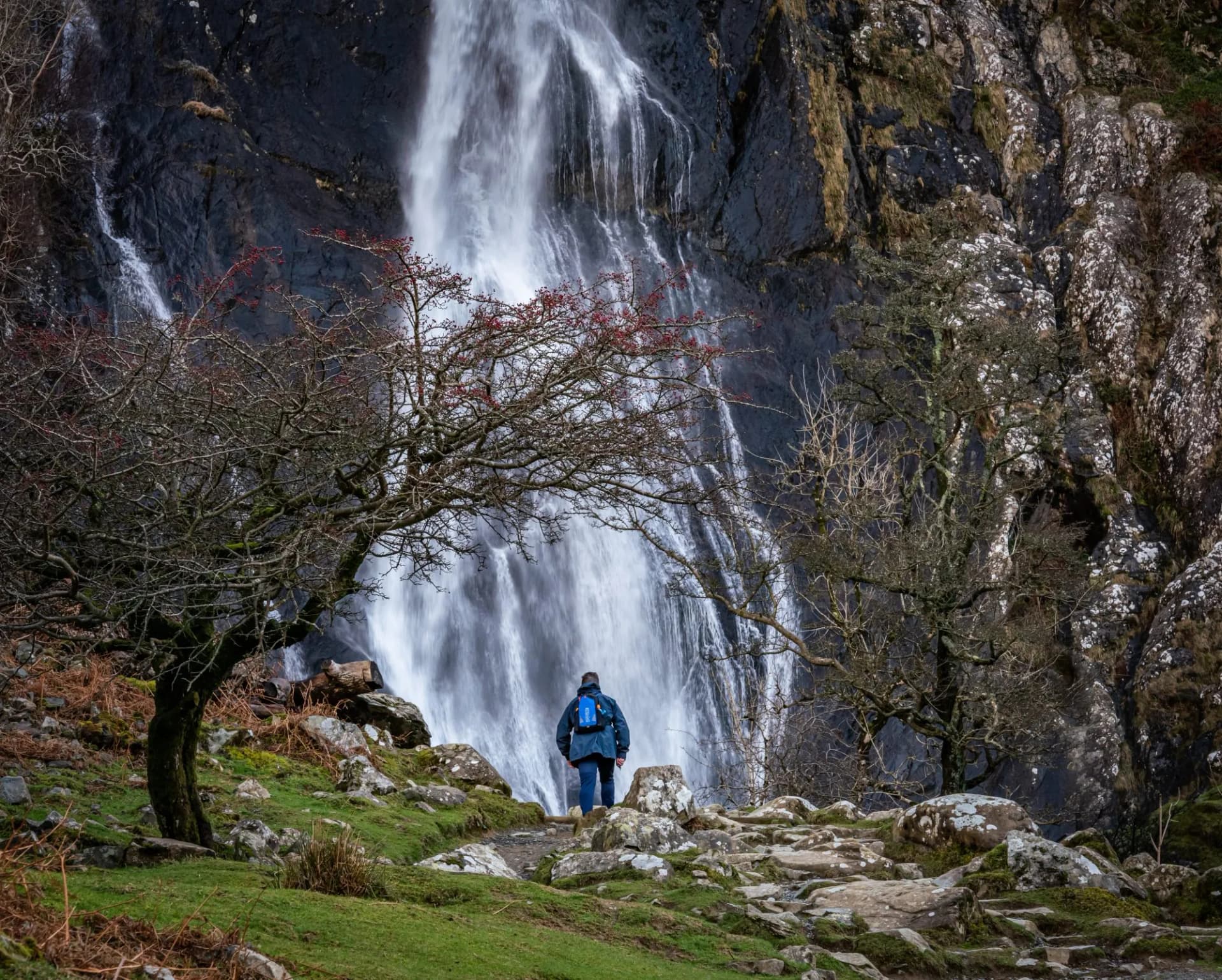 Views around Aber Falls in winter in North Wales
