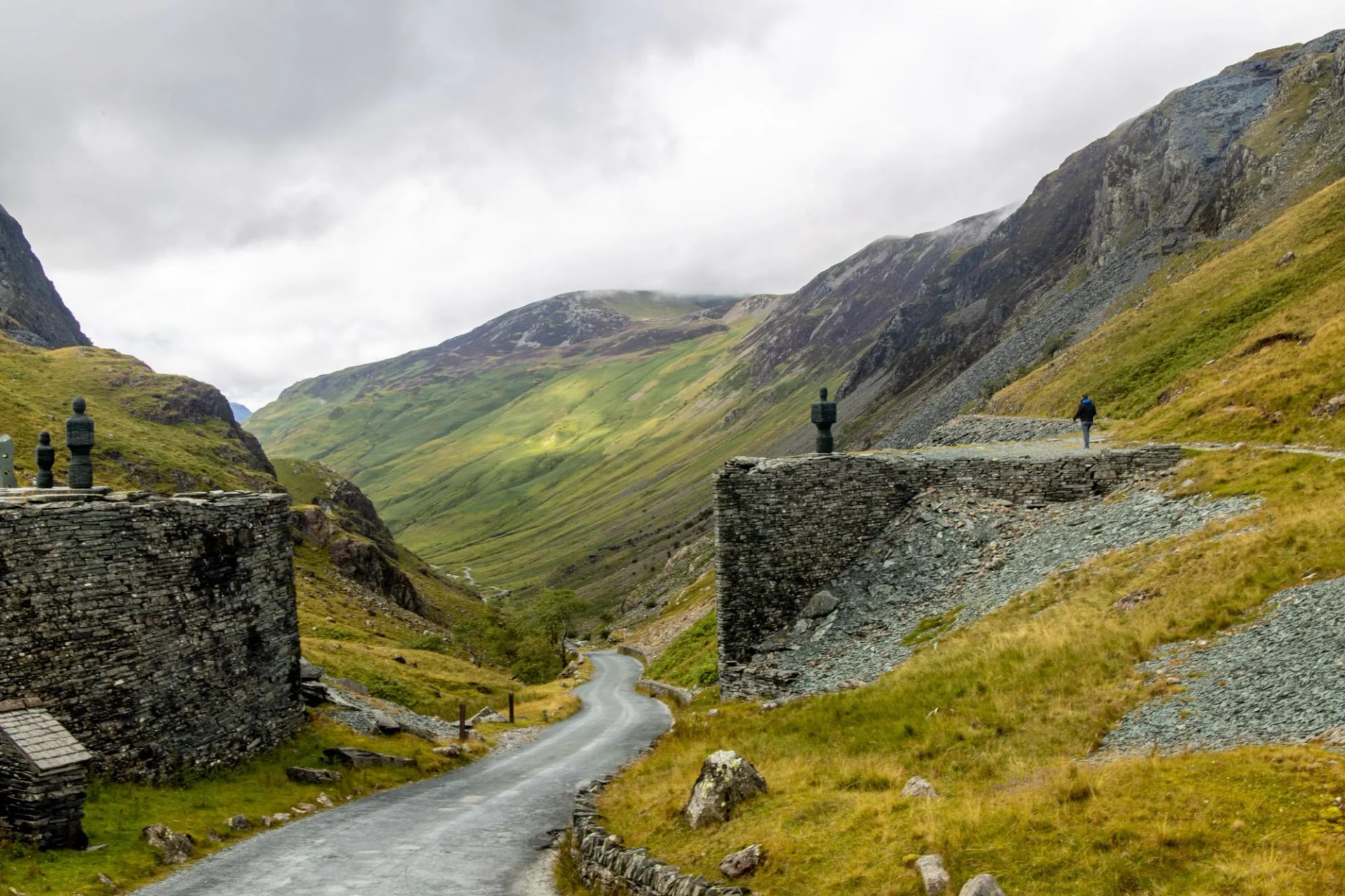 Scenic view of Honsiter mountain pass crossing the slate mines with stone sculptures