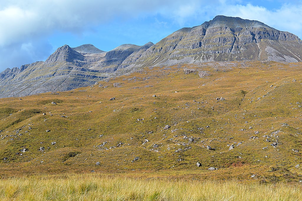 The ridge of Liathach above rough moorland in Torridon