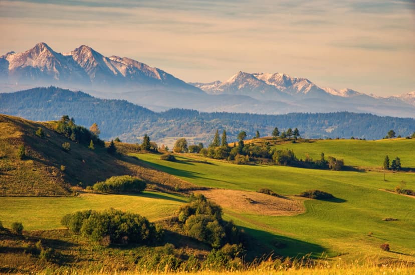 View with High Tatras in Pieniny. Summer mountain landscape in Slovakia. Slovakia and Poland countryside