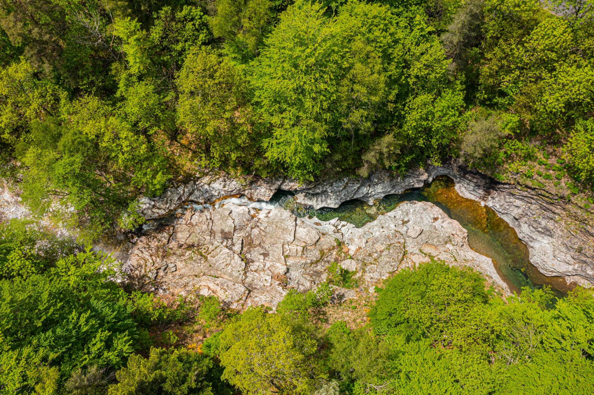 Top view on Malzac river on the GR 70, Robert Louis Stevenson Trail, Cassagnas, Cevennes, France