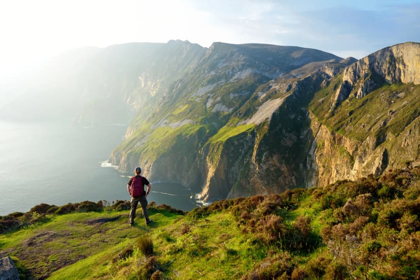 Slieve League, Irelands highest sea cliffs, located in south west Donegal along this magnificent costal driving route. Wild Atlantic Way route, Co Donegal, Ireland.