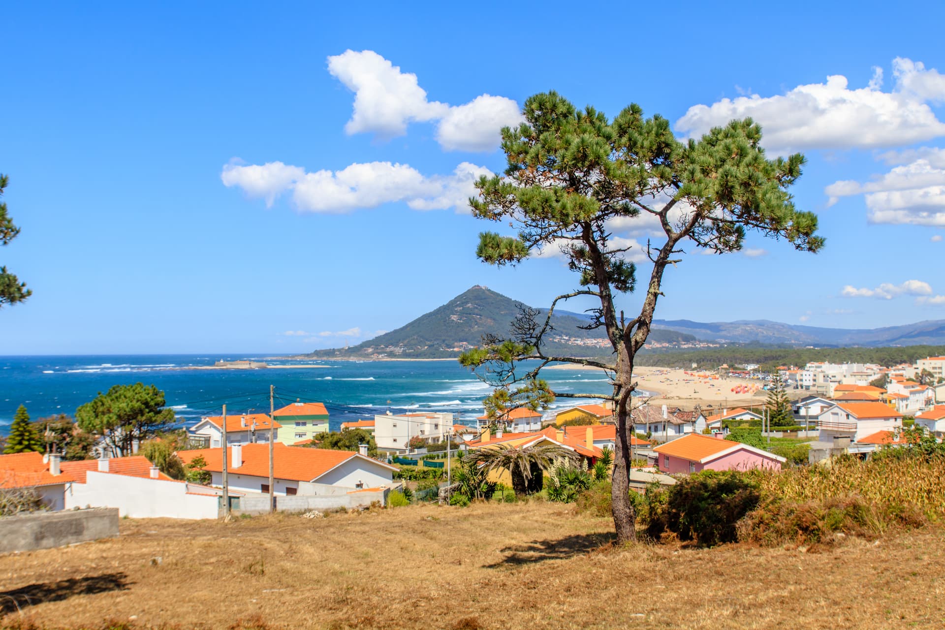 Forte de Insua in Caminha overlooking Minho River estuary and Atlantic coast, Portugal.