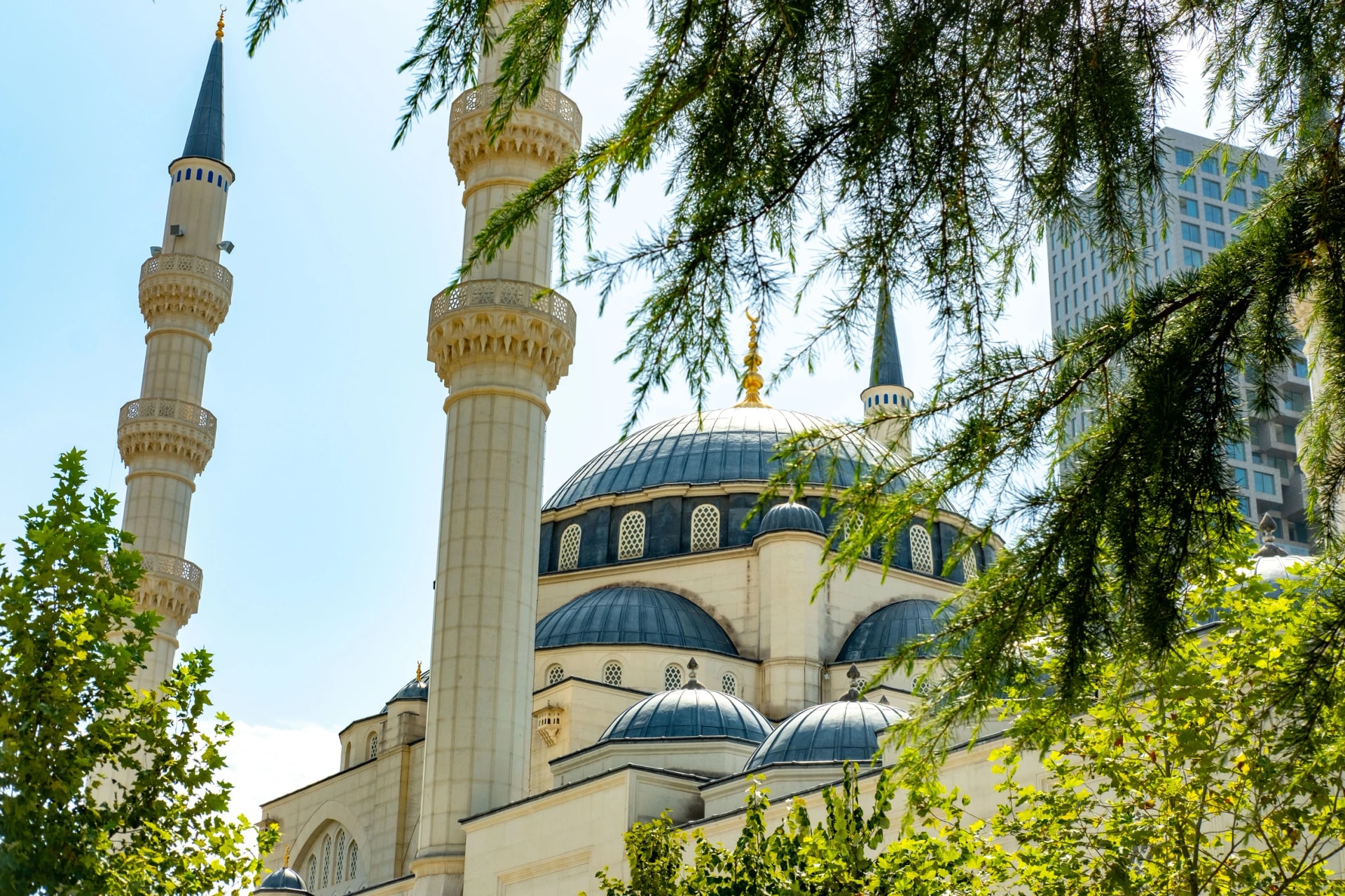 Great Mosque Xhamia e Madhe, islamic architecture Albanian landmark, facade Ottoman minarets dome, religious building europe balkans, travel destination city spiritual heritage, cultural tourism scene