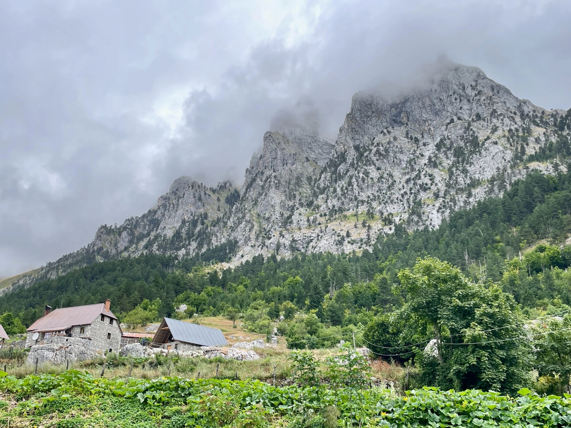 Rural scenery along famous Valbona Theth trek in the Albanian Alps.