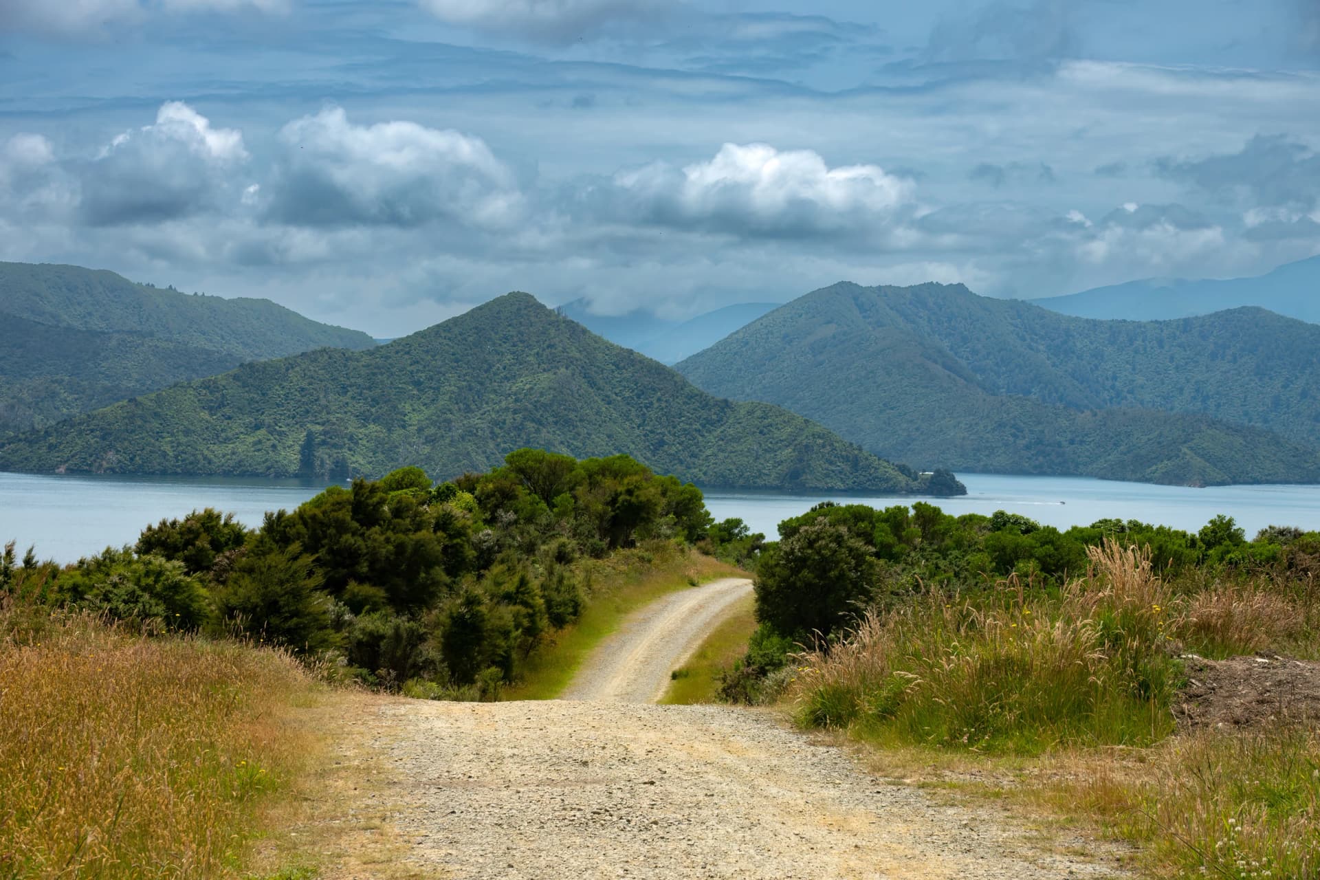 Gorgeous landscapes along the Queen Charlotte Sound (Totaranui), the easternmost of the Marlborough sounds, in New Zealand's South Island.