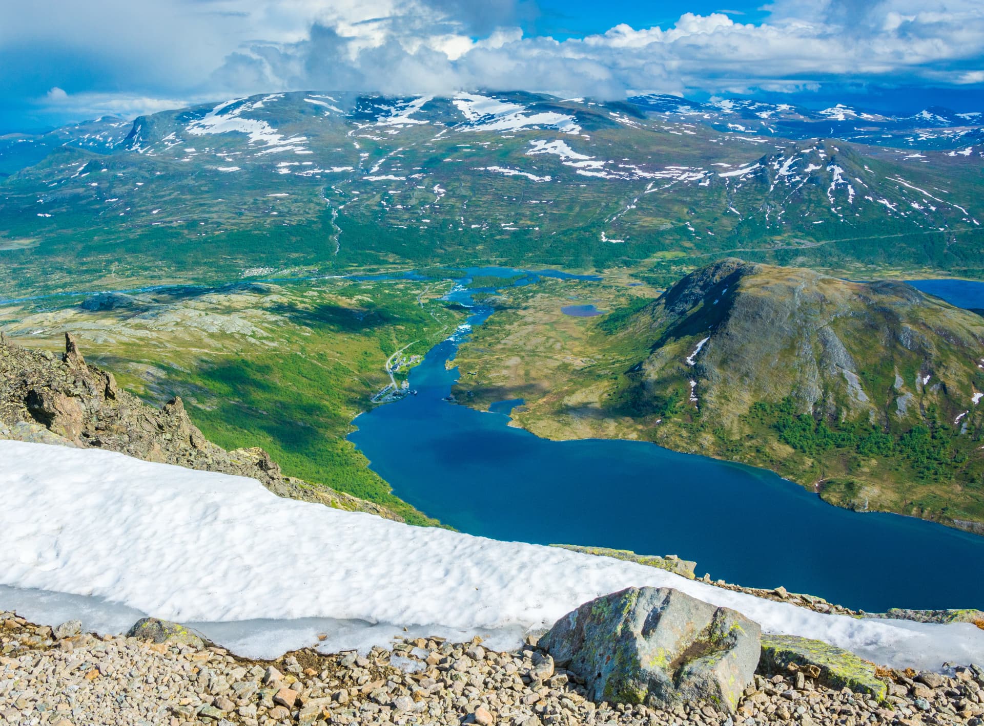 Gjendesheim base, the starting point of the most beautiful mountain trek in Norway through the Besseggen ridge to Memurubu, Jotunheimen National Park, Norway