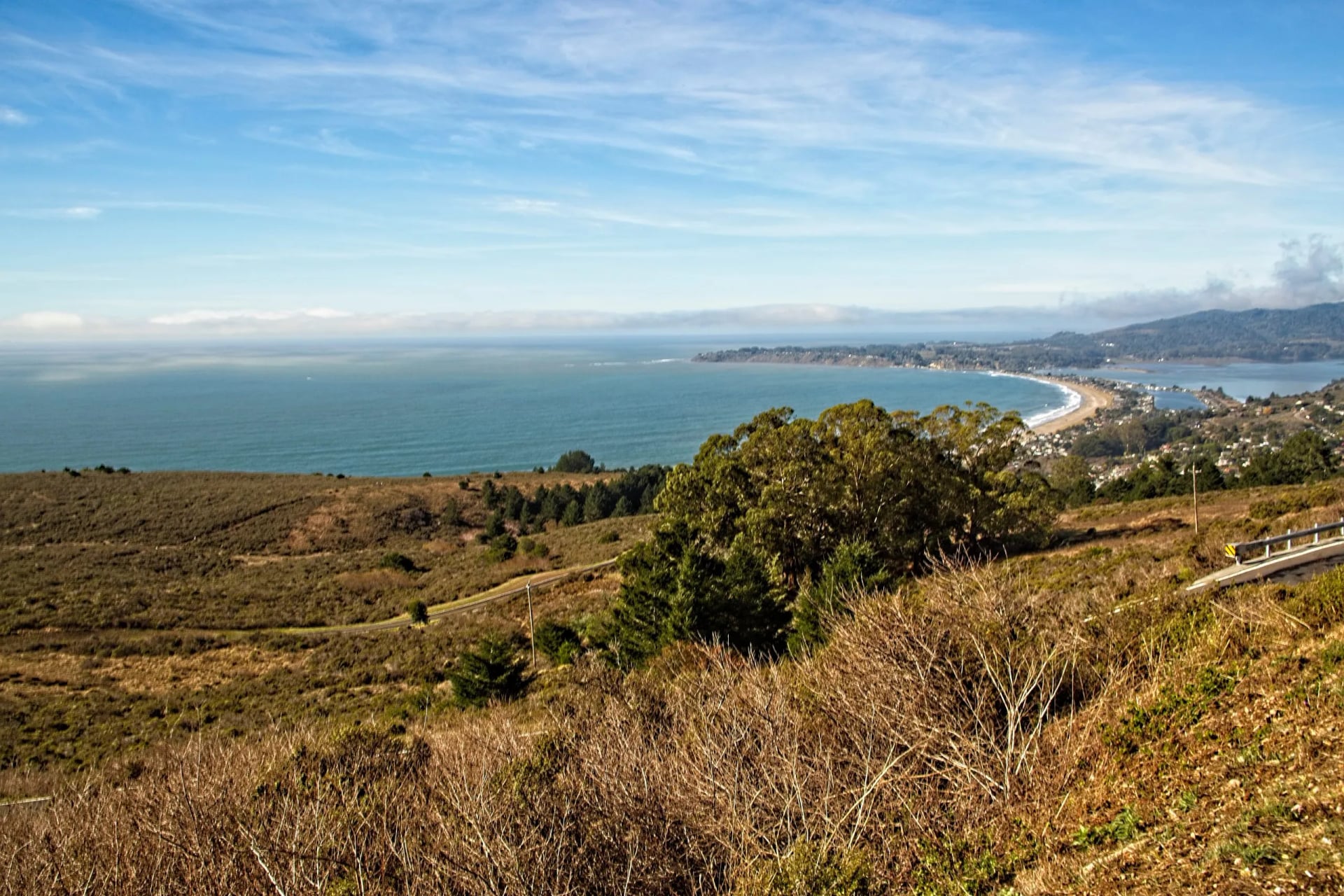 Stinson Beach and the Bolinas Lagoon seen from the slopes of Mount Tamalpais