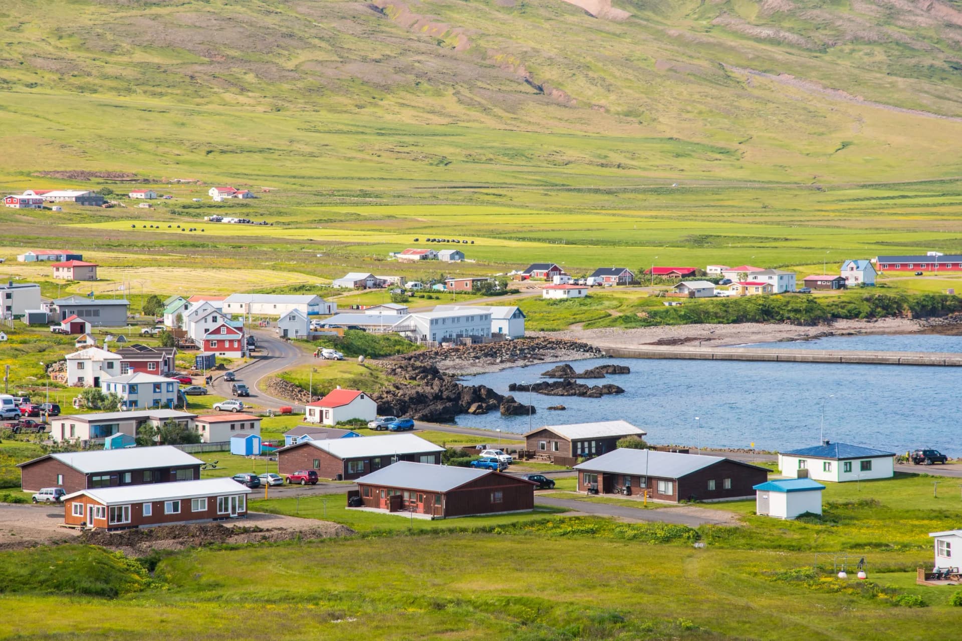 Town of Bakkagerdi in Borgarfjordur Eystri fjord in Iceland